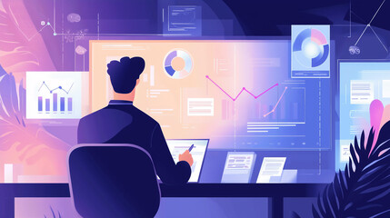 Business analyze financial data illustrate growth charts for strategic planning