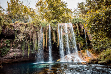 Duden Waterfalls Flowing into the Mediterranean Sea in Antalya