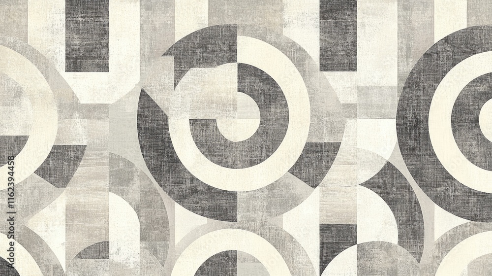 Aufkleber a neutral-toned geometric pattern with overlapping circles and squares in soft gray and cream hues