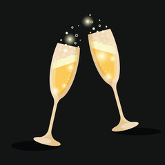Sparkling champagne glasses for celebrating. Vector illustration