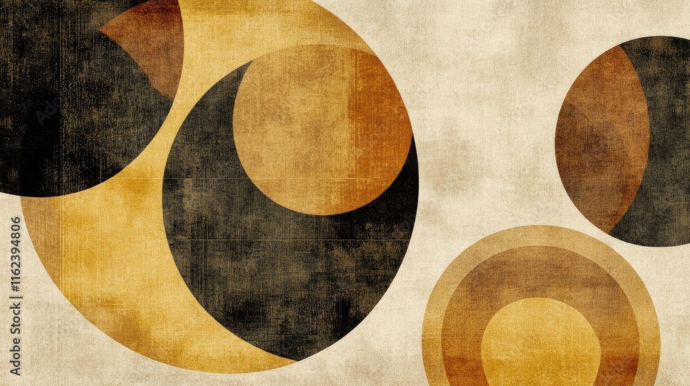 Poster a refined geometric background with concentric circles in muted earth tones, creating a timeless aes