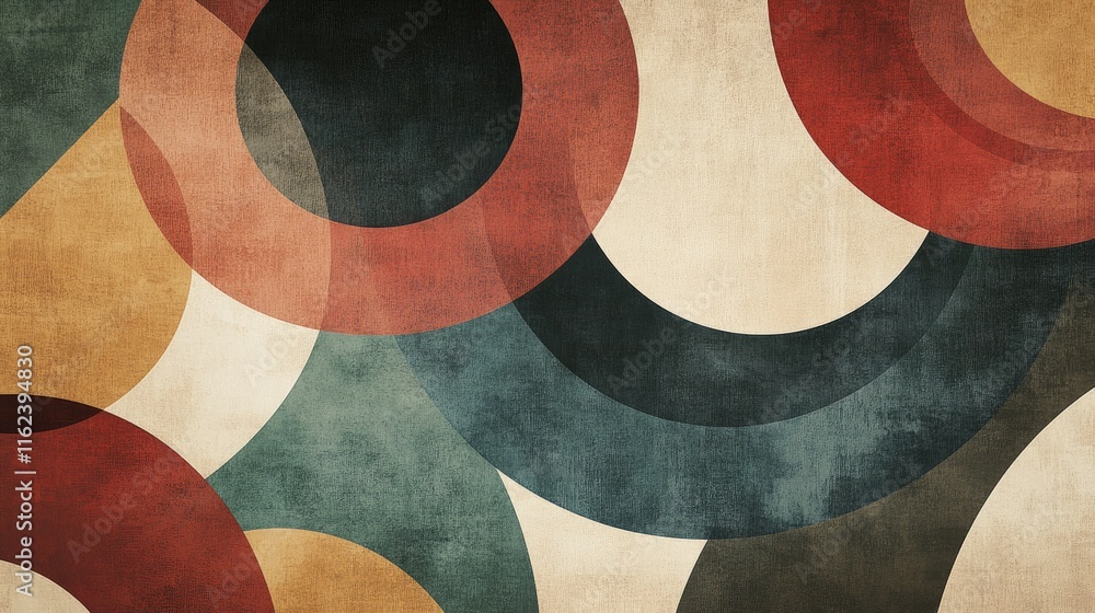 Poster a refined geometric background with concentric circles in muted earth tones, creating a timeless aes