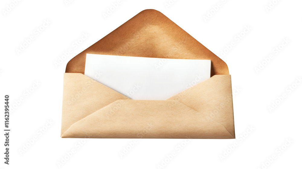 Aufkleber White card peeking from partially open brown envelope against transparent background, representing communication and messaging concepts