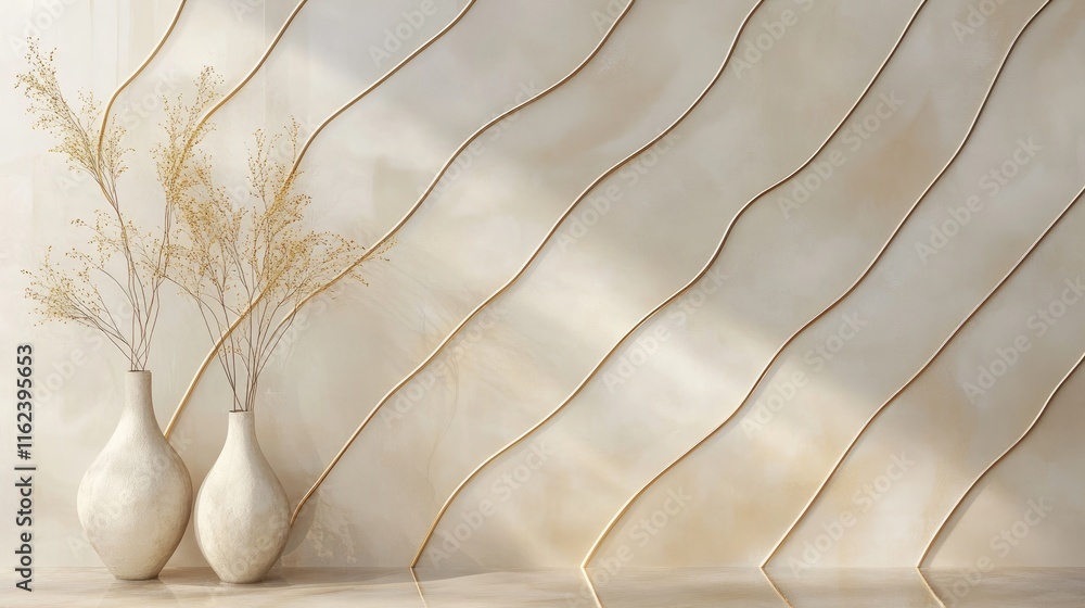 Aufkleber a sleek abstract pattern with gold lines on a soft beige background, creating an elegant aesthetic