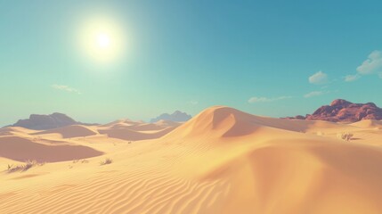 Fototapeta premium Sunlit Desert Landscape With Rolling Sand Dunes