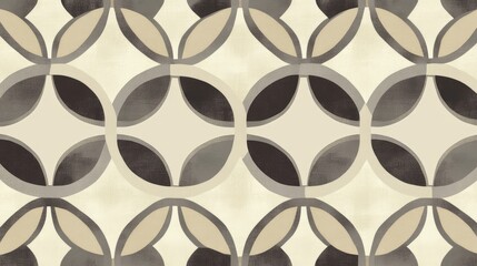 A sleek geometric pattern featuring interlocking circles in muted beige and gray hues