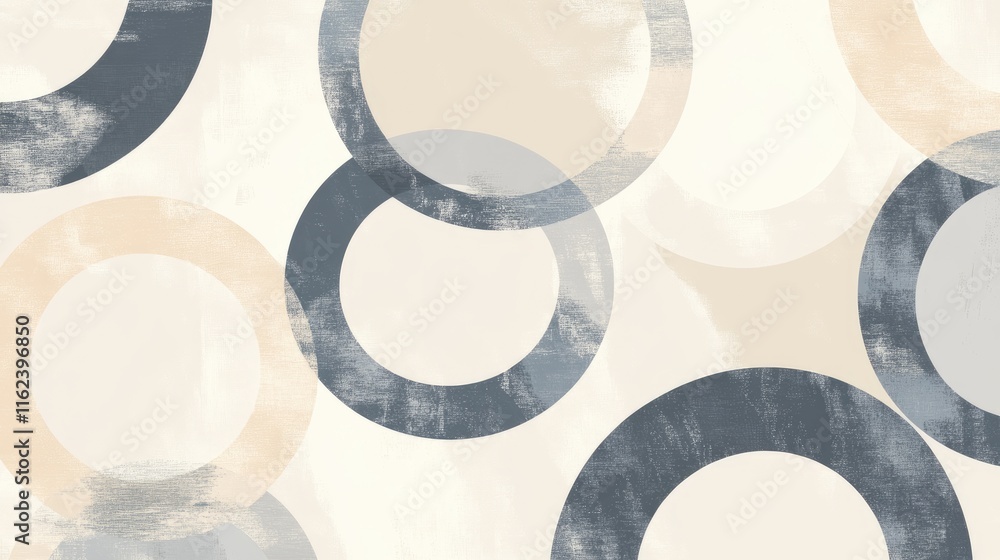 Poster a soft linear design with intersecting circles in muted gray and cream tones, perfect for packaging