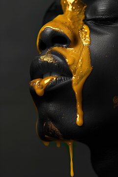 Fashion photography featuring vantablack and dripping gold with surreal minimalism and an ethereal dreamy atmosphere