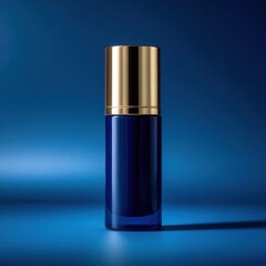 Obraz premium Bottle of perfume is sitting on a blue surface