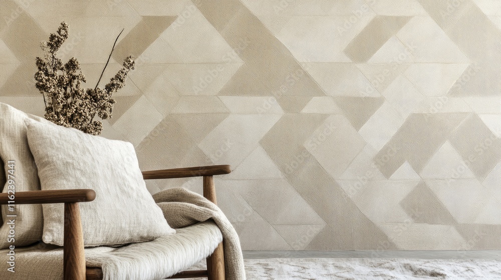 Poster a subtle geometric design in taupe and ivory tones, featuring intricate triangular patterns