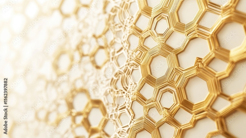 Poster a luxury design with intricate gold hexagonal patterns on a soft ivory background