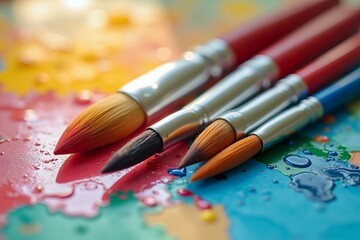 Obraz premium Paintbrushes Resting on Colorful Palette