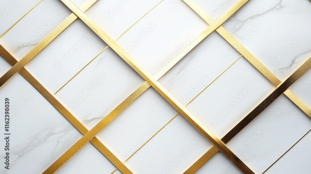 Poster a luxury geometric design with diagonal gold patterns on a matte white background, creating a refine