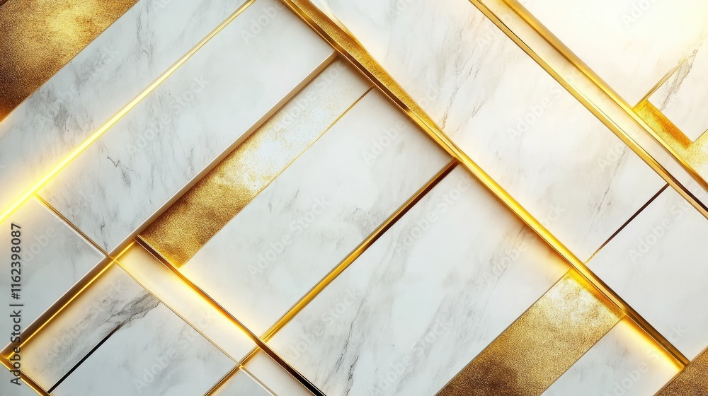 Aufkleber a luxury geometric design with diagonal gold patterns on a matte white background, creating a refine
