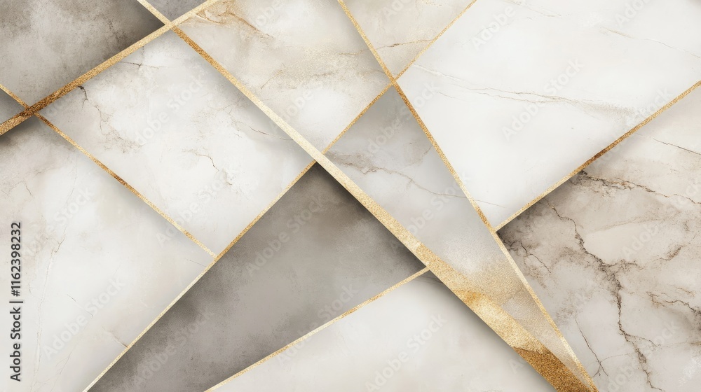 Poster a minimalist background featuring overlapping triangles in neutral tones and soft gold details