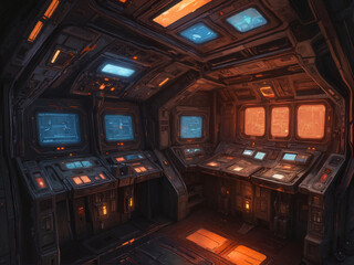 Obraz premium Dark Futuristic Control Room
