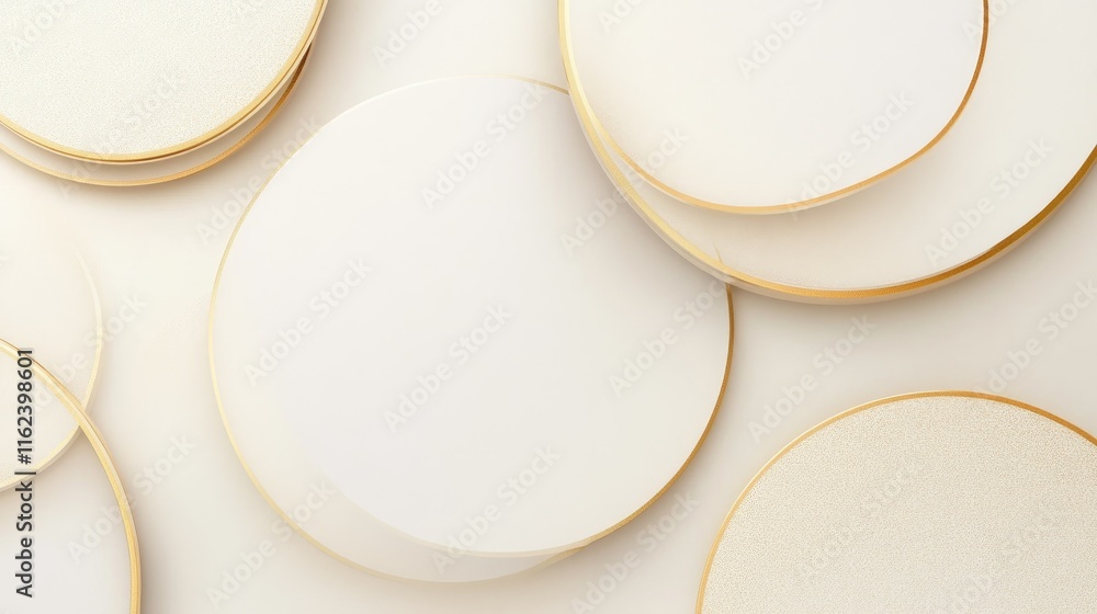 Poster a minimalist design with overlapping circles in soft beige and gold, perfect for packaging