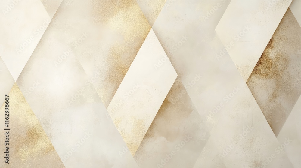 Poster a minimalist design with triangular patterns in soft cream and gold, exuding modern elegance