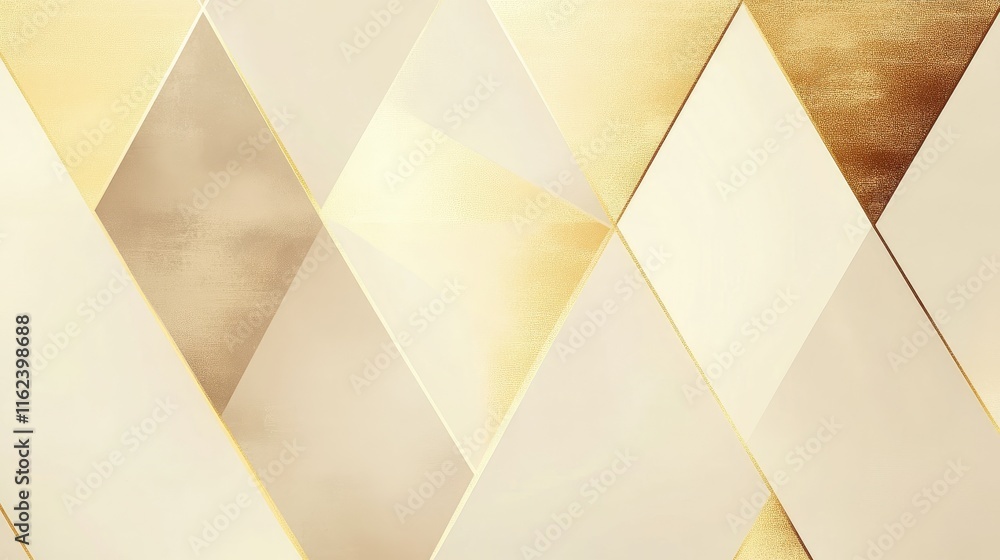 Poster a minimalist design with triangular patterns in soft cream and gold, exuding modern elegance