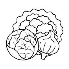 Collection of fresh vegetables outline for kids coloring book