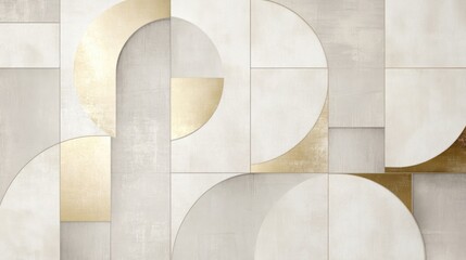 A minimalist pattern of overlapping squares in neutral tones, with soft gold accents for added sophistication