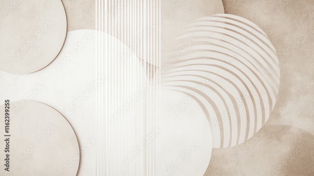 Poster a modern geometric design with subtle circular patterns in taupe and ivory hues, ideal for high-end 