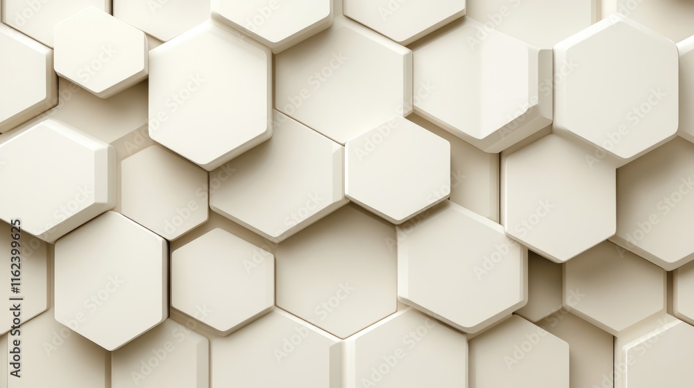 Poster a modern geometric pattern with overlapping hexagons in soft beige and cream tones