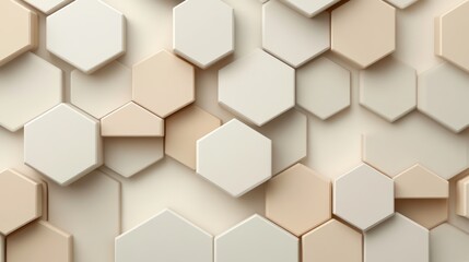 Fototapeta premium A modern geometric pattern with overlapping hexagons in soft beige and cream tones