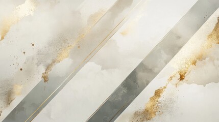 A modern minimalist background with diagonal stripes in soft gray and cream, accented with gold details