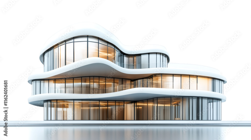 Poster Modern architecture blending organic forms and glass creating a luxurious and futuristic ambiance, isolated on transparent background