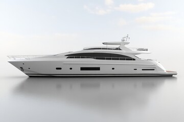 A sleek luxury yacht floating on calm waters, designed for leisure and travel.