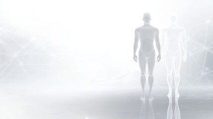 Abstract figures in a misty environment.