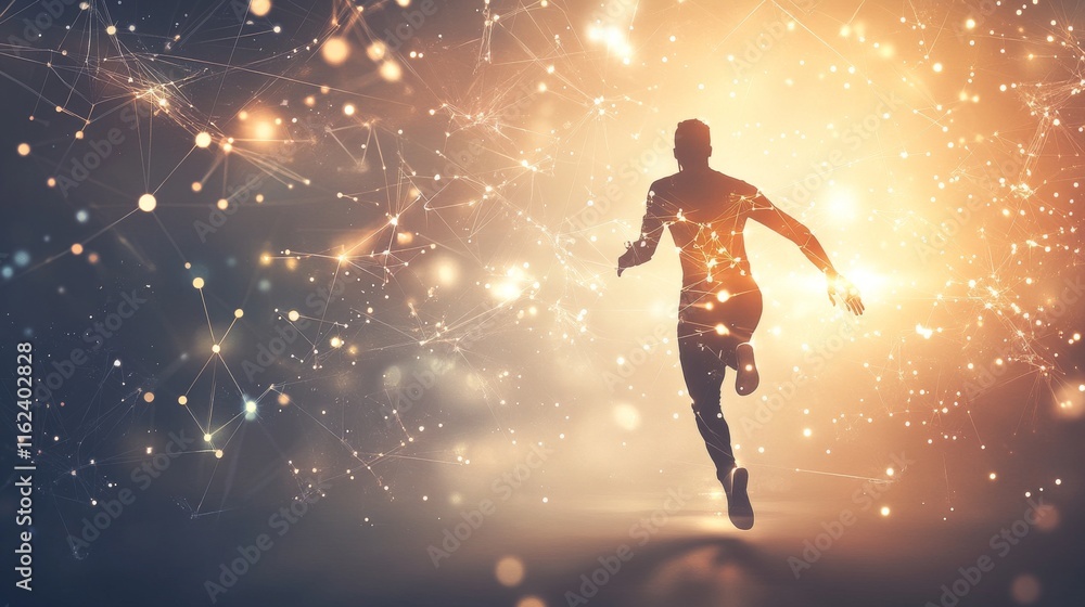 Poster abstract runner in a dynamic light background.