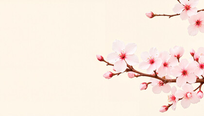 Naklejka premium Cherry blossom branch with pink flowers against a light background