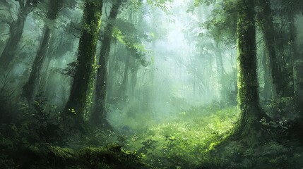 Obraz premium Serene Sunlight Illuminates a Lush Green Forest Path