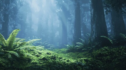 Mystical Forest Sunlight Through Ancient Trees