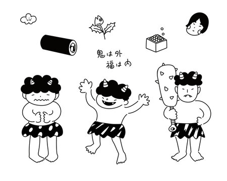 手描きの節分イラストセット
