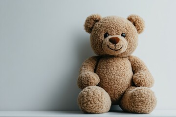 A cute, plush teddy bear sitting against a plain background.