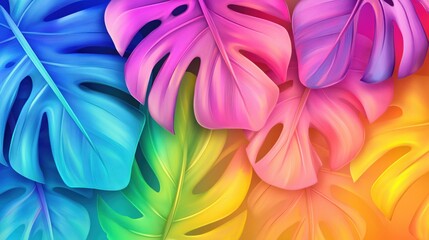 Fototapeta premium Colorful Tropical Leaves Background in Vibrant Shades of Blue, Pink, and Green