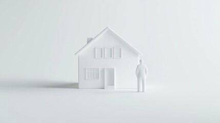 Minimalist house model with figure in white.