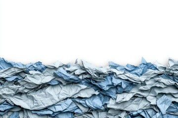 Crumpled blue paper texture against a white background, ideal for design and creative projects.