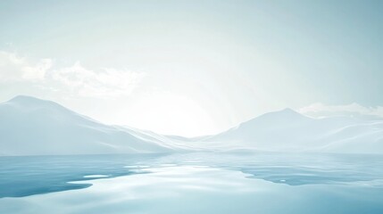 Serene icy landscape with gentle mountains.