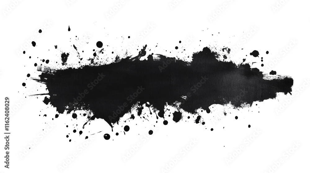 Aufkleber Black paint stain with splatters isolated on transparent background, ideal for adding a grunge touch to designs