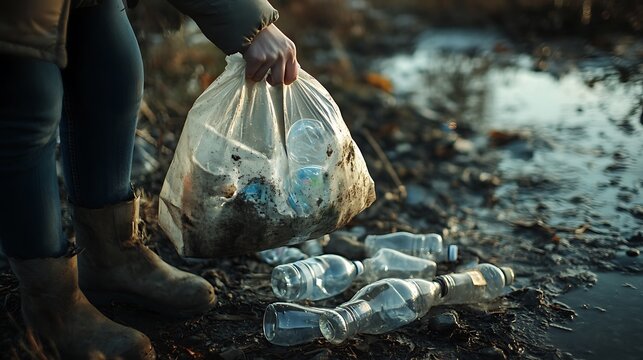 Volunteer Cleaning Up Plastic Pollution