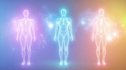 Stylized human figures with glowing outlines.