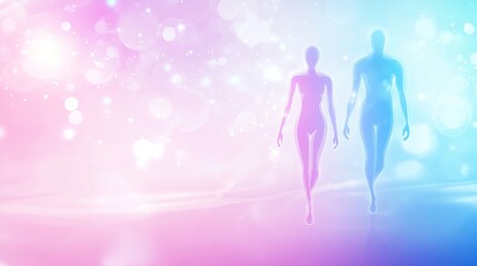 Obraz premium Two figures walking in a colorful haze.