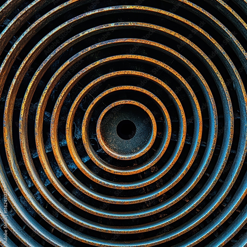 Poster close-up of concentric circles with a textured surface in warm tones.