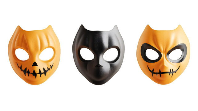 3d rendering of three halloween masks isolated on transparent background, perfect for your halloween projects