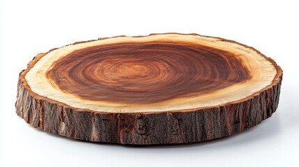 This image shows a beautifully detailed cross-section of a tree trunk, revealing intricate growth rings and patterns in various shades of brown and natural wood textures.