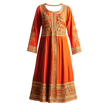 Orange Embroidered Indian Dress Elegant Festive Ethnic Gown